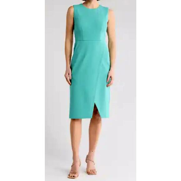 Maggy London Teal Blue / Green Sleeveless Knee Length Sheath Wrap Dress Size 8 - Picture 1 of 6